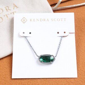 Kendra Scott Elisa Green Cat's Eye Necklace Silver